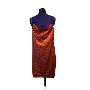 Fashion Nova Orange Satin Rhinestone Dress
